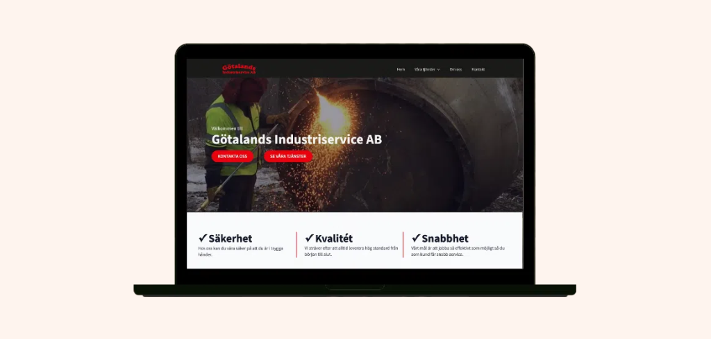 Lansering av Götalands industriservice - mockup av startsidan