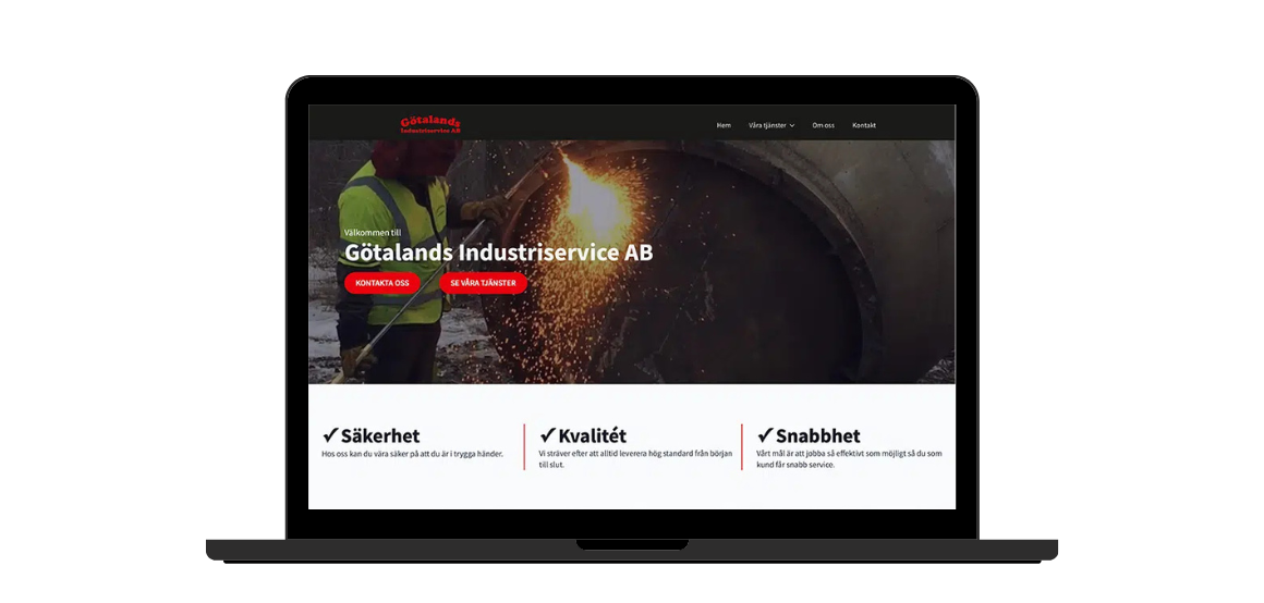 Lansering av Götalands industriservice - mockup av startsidan